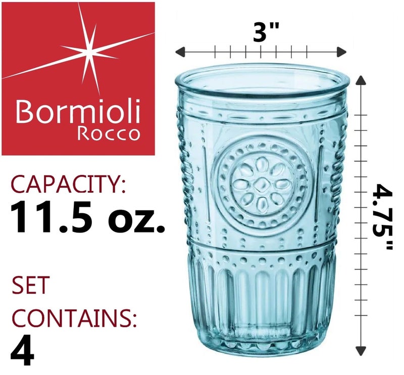 Bormioli Rocco Romantic Set Of 4 Tumbler Glasses, 11.5 Oz. Colored Crystal Glass, Light Blue, Made In Italy. - Image 2